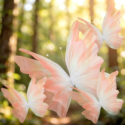 Mariposas de Seda con Gradiente 3D – Decoraciones de Mariposas con Capas de Purpurina para Bodas, Fiestas y Atrezzo Fotográfico