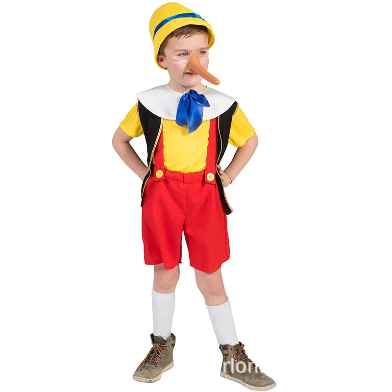 Pinocchio Cosplay Costume for Kids – Funny Cartoon Character Outfit with Nose for Boys & Girls Halloween, Birthday & Party Dress-Up