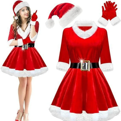 Women's Christmas Santa Claus Costume, Adult Holiday Cosplay Outfit, Festive Xmas Party Dress-Up Clothing for Christmas Celebrations, Costume Parties and Seasonal Events