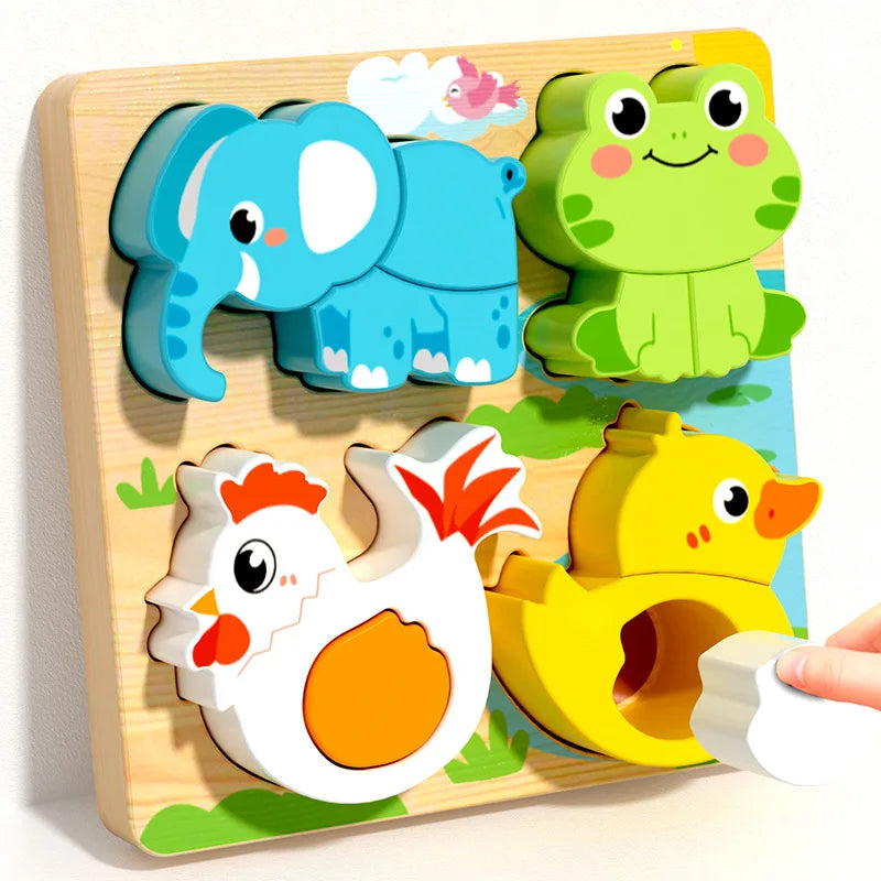 Montessori Wooden Building Blocks Color & Shape Matching Puzzle Educational Toy for Kids