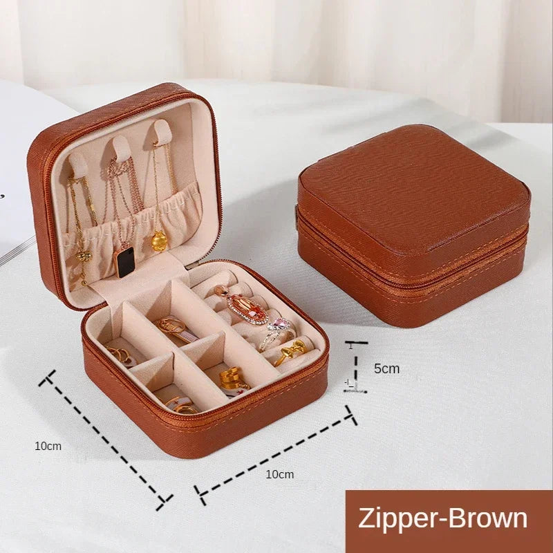Portable Leather Travel Jewelry Organizer Case for Rings, Earrings, Necklaces & Accessories Storage