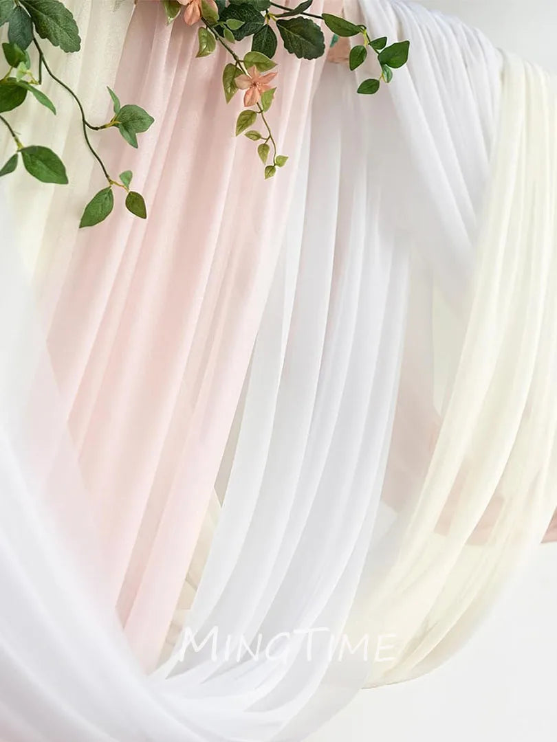 Blush Pink Chiffon Wedding Arch Drape – 6M/10M Sheer Fabric Curtain for Ceremony & Party Backdrops