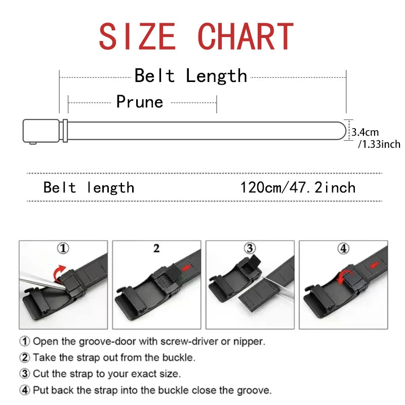 Men's 120cm Business Leather Belt – High-Quality Metal Automatic Buckle Work Belt, Adjustable Formal Waist Strap for Office & Daily Wear