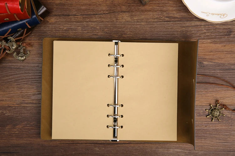 Retro Spiral Leather Notebook – Vintage Pirate Journal with Refillable Pages