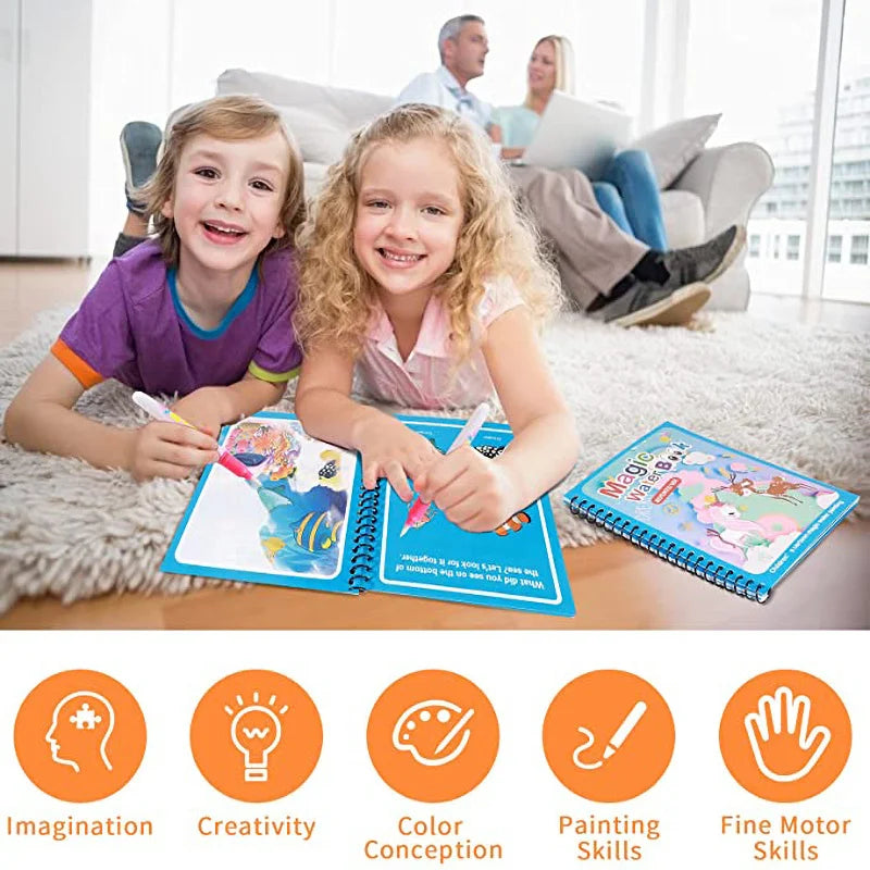 Magic Water Drawing Book – Reusable Montessori Coloring Book for Sensory Learning & Early Education