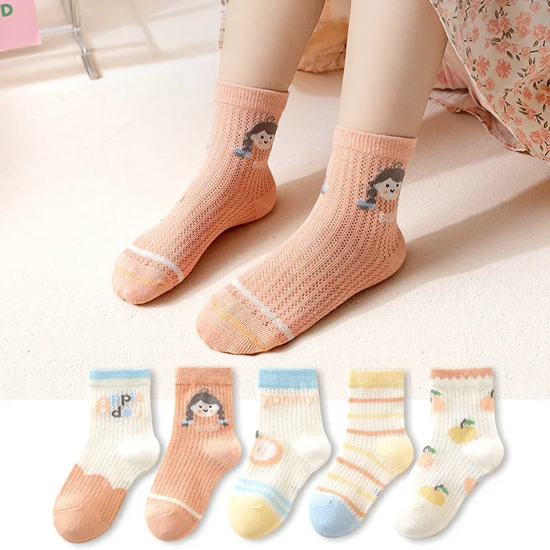 5 pares de calcetines de algodón de malla transpirables de verano suaves para niños y niñas de 1 a 12 años