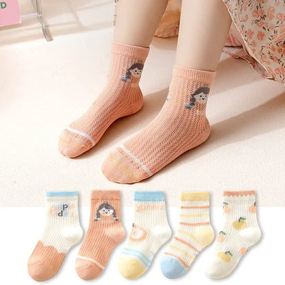 5 pares de calcetines de algodón de malla transpirables de verano suaves para niños y niñas de 1 a 12 años