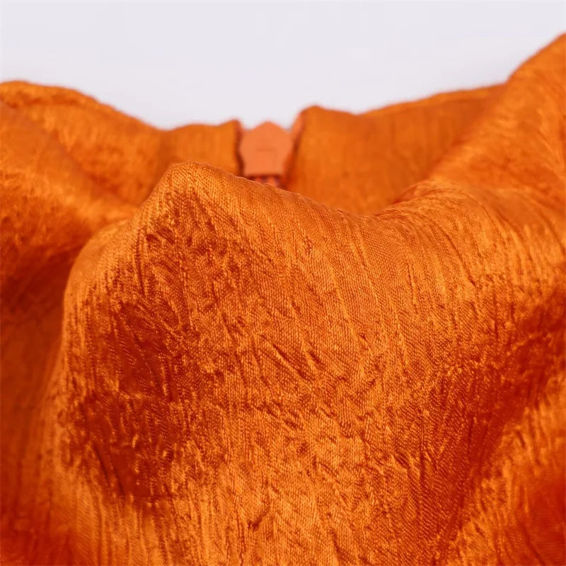 Women’s 2026 Spring Orange Sleeveless Satin Top Long Ribbon Elegant Stylish Fashion Blouse