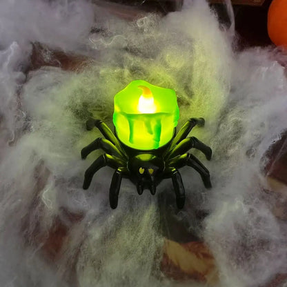 Halloween LED Pumpkin Candle Lamp – Button-Operated Plastic Pumpkin, Spider & Skull Horror Prop Decoration for Bar & Haunted House