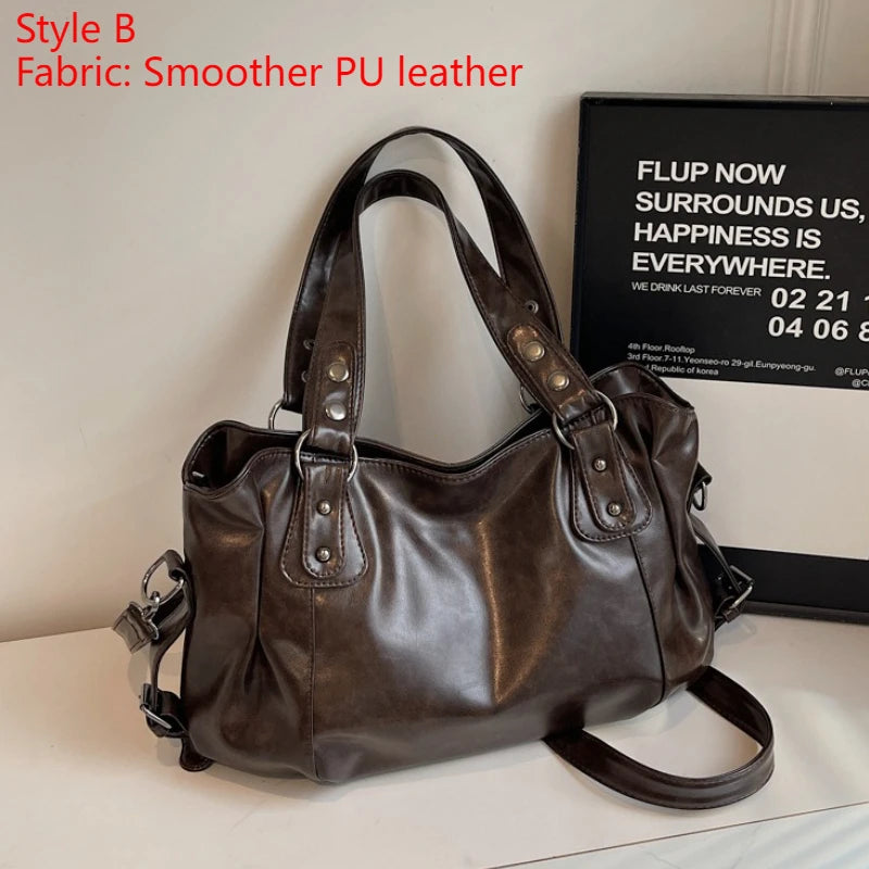 Women’s PU Leather Shoulder Bag – 2026 Fashion Handbag with Soft Interior Compartment, Contrast Color Design, Zipper Closure, Stylish Everyday Purse for Work, Travel & Casual Use