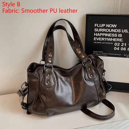 Women’s PU Leather Shoulder Bag – 2026 Fashion Handbag with Soft Interior Compartment, Contrast Color Design, Zipper Closure, Stylish Everyday Purse for Work, Travel & Casual Use