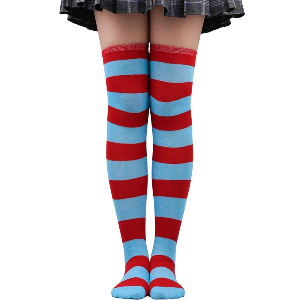 Thigh High Socks Women Over Knee Striped Polka Dot Stockings Black White Pink Lolita Cosplay Harajuku Y2K Kawaii