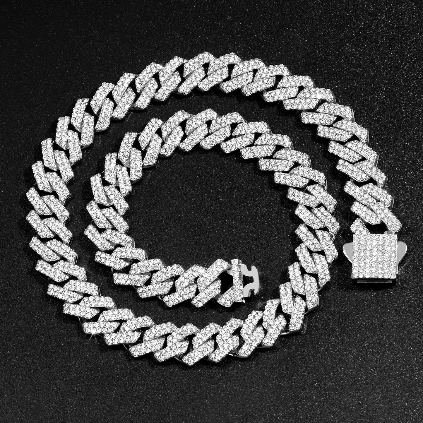 Cadena Cubana de Eslabones Iced Out de 14mm – Gargantilla Hip Hop con Diamantes Engastados para Hombres y Mujeres | Joyería de Lujo de Moda Urbana