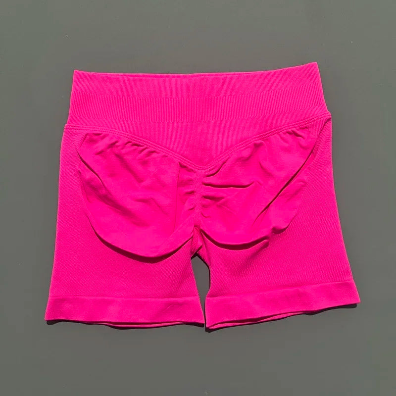 HISTELLO Pantalones cortos de yoga sin costuras de 4.5" para mujer – Pantalones cortos deportivos de talle bajo con efecto fruncido para gimnasio, fitness, correr y ropa deportiva