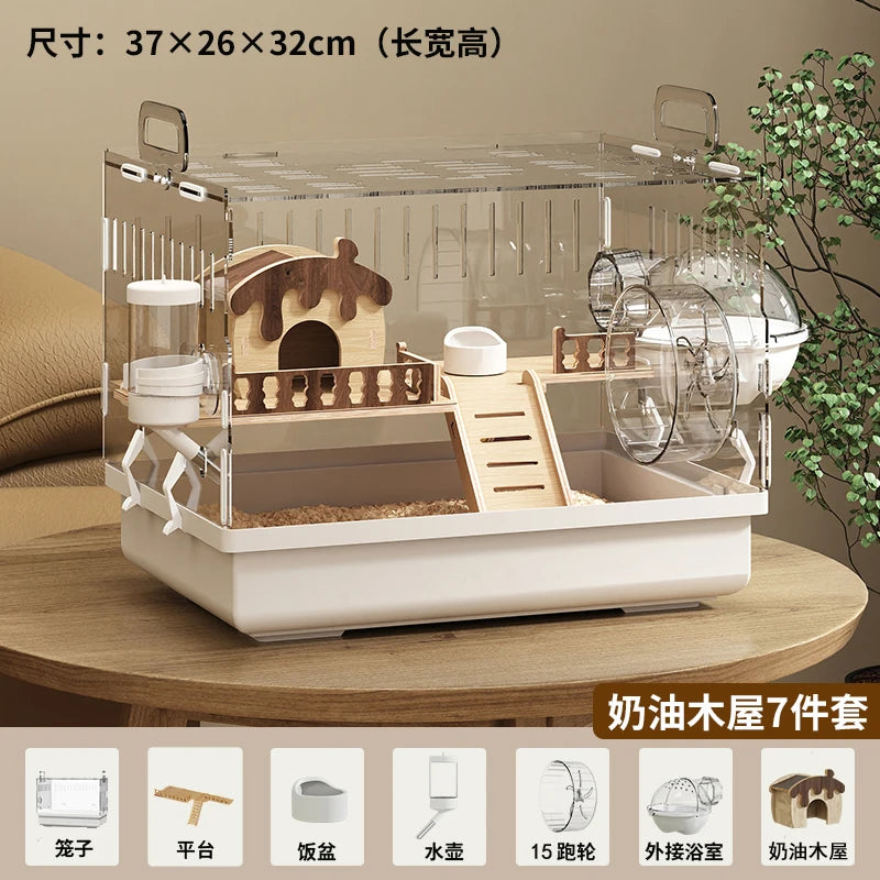 Acrylic Hamster Cage – Transparent Rodent Habitat with Accessories, Luxury Villa Enclosure for Syrian, Dwarf Hamsters, Gerbils & Mice