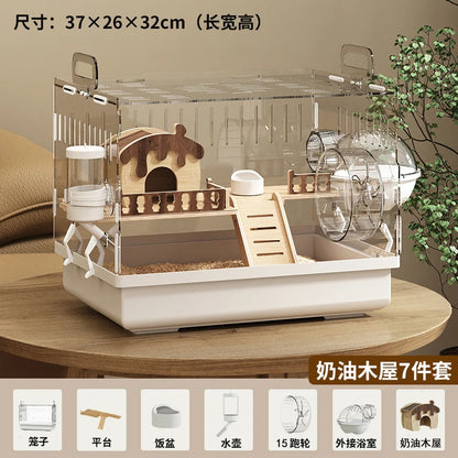 Acrylic Hamster Cage – Transparent Rodent Habitat with Accessories, Luxury Villa Enclosure for Syrian, Dwarf Hamsters, Gerbils & Mice