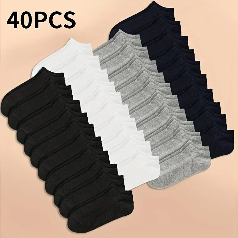 10/20/40 Pairs Unisex Cotton Ankle Socks – Soft Low Cut Everyday Socks for Men & Women