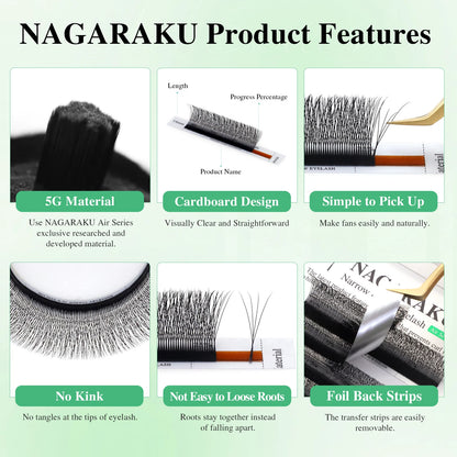 NAGARAKU V Shape Premade Eyelash Extensions – 2D/3D/4D/5D W Volume Fans for Natural Soft Fluffy Volume Lash Look