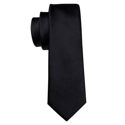 Set de corbata negra para hombre con pañuelo de bolsillo y gemelos. Corbata tejida para ocasiones formales de negocios o bodas.
