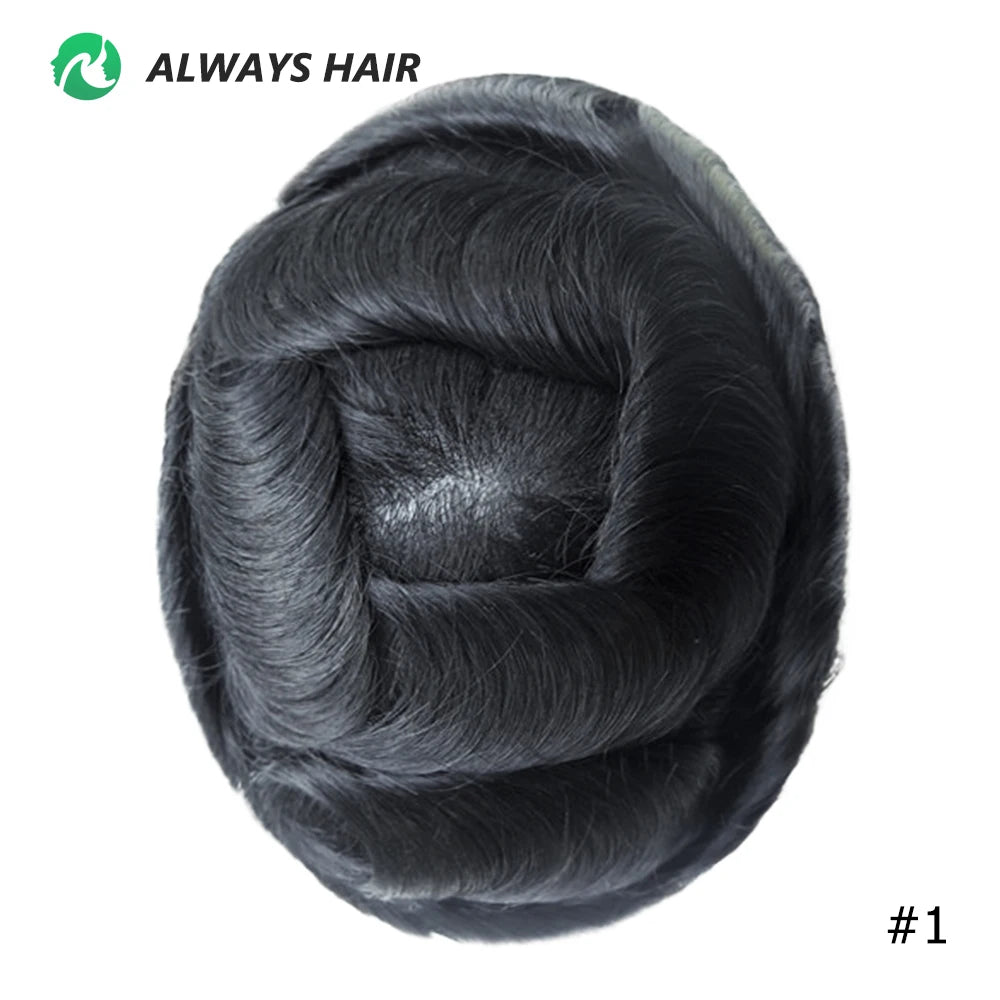 0.12-0.14mm PU Skin Hombres Peluquín – Peluca de Sistema Capilar de Cabello Humano Indio de Grosor Completo | Reemplazo de Cabello Natural con 130% de Densidad