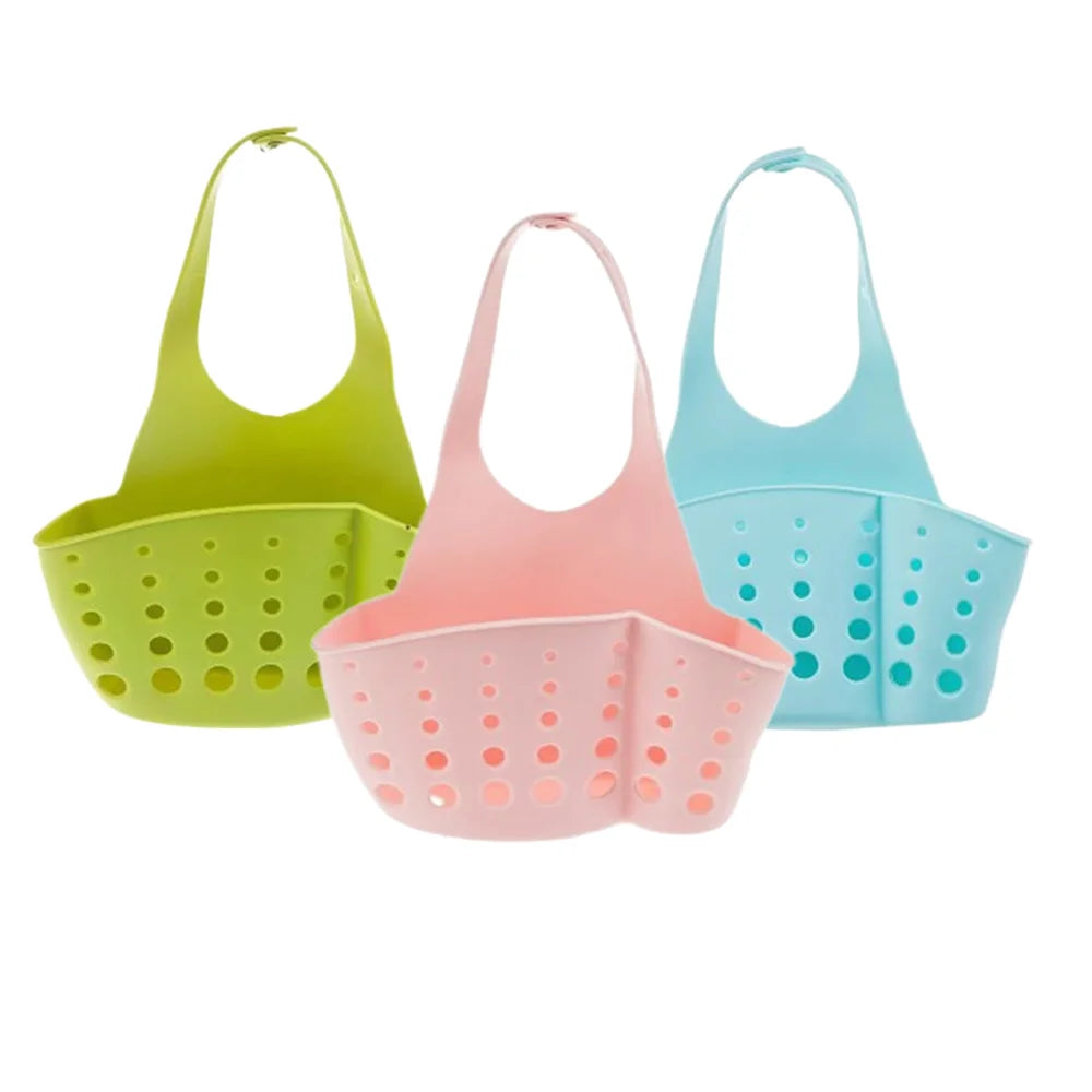 Adjustable Kitchen Sink Drain Basket Sponge & Soap Holder Hanging Sink Organizer