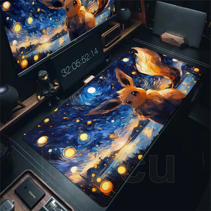 Japan Anime Gamer XXL Desk Mat – Eevee Kawaii Extended Mouse Pad (900×400 Gaming Keyboard & Mouse Pad)