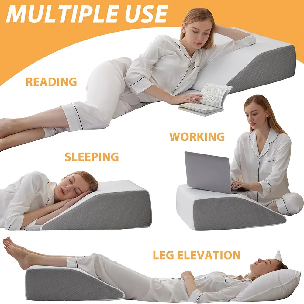 Almohada Elevadora de Piernas – Cuña de Espuma Viscoelástica de 8 Pulgadas para Dormir, para Quienes Duermen de Lado y para Descansar, Cojín de Soporte Ergonómico para Posicionar las Piernas, Confort y Relajación
