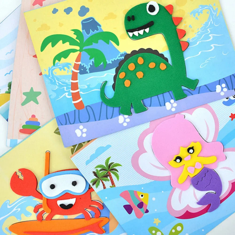 Lot de 10 puzzles autocollants 3D en mousse EVA – Kit de loisirs créatifs sur le thème des animaux de dessin animé pour l'apprentissage et le jeu créatif des enfants