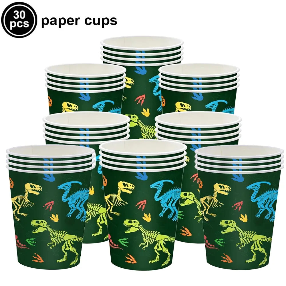 Jurassic Dinosaur Birthday Party Supplies – Dinosaur Fossil-Themed Disposable Plates, Cups & Napkins for Kids' Party Decorations
