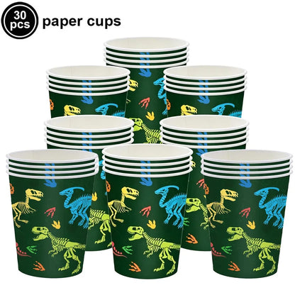 Jurassic Dinosaur Birthday Party Supplies – Dinosaur Fossil-Themed Disposable Plates, Cups & Napkins for Kids' Party Decorations