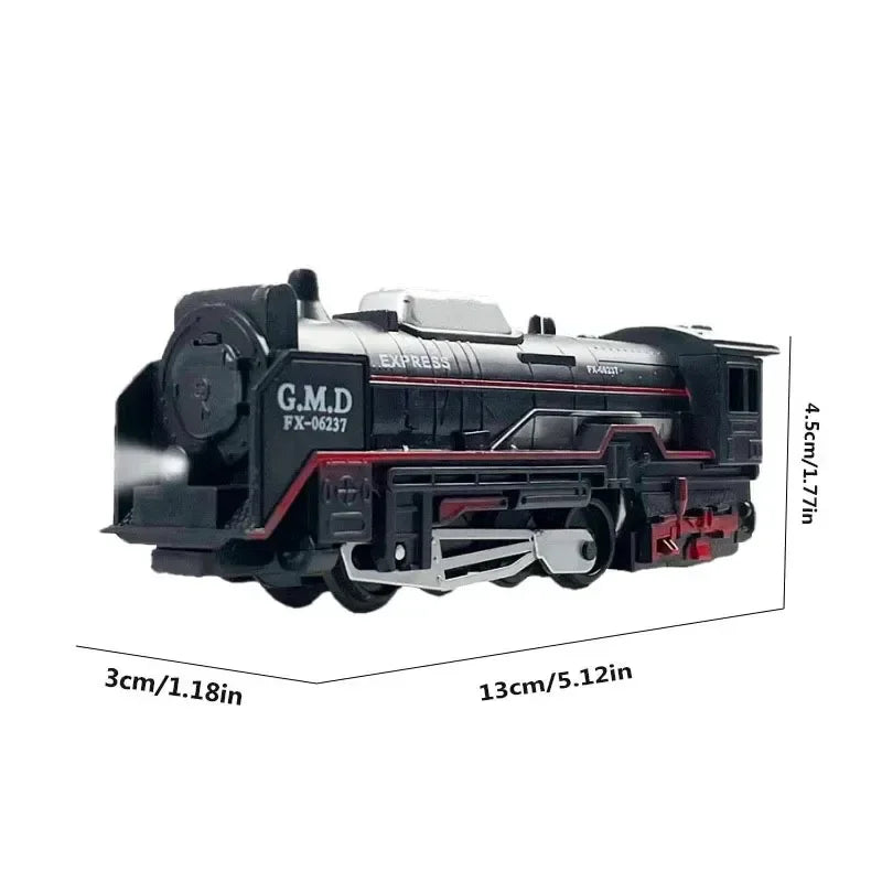 Retro Electric Freight Steam Train Toy Set – DIY Assembly Railway Track with Lights, Sound & Smoke Simulation, Children’s Gift