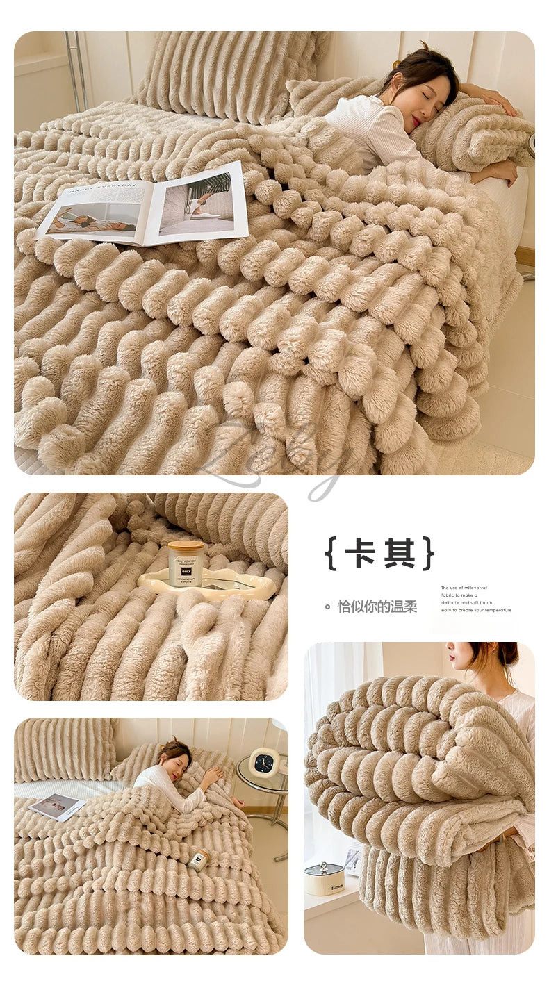 Manta Suave de Felpa de Conejo Artificial – Manta Gruesa Cálida para Sofá, Cama y Confort Otoñal
