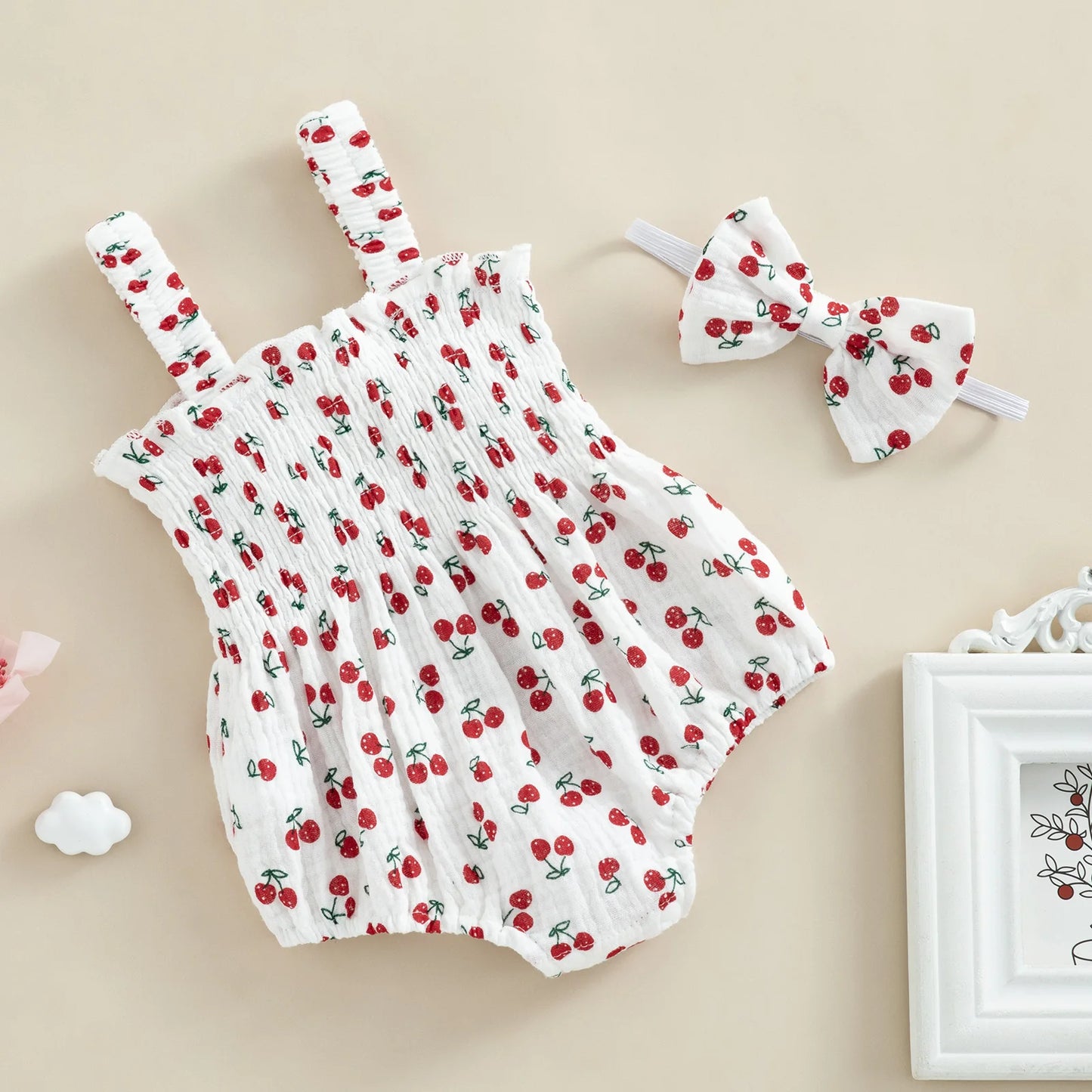Pudcoco Conjunto de verano de 2 piezas para bebé niña, pelele estampado sin mangas con diadema, 0-18 meses