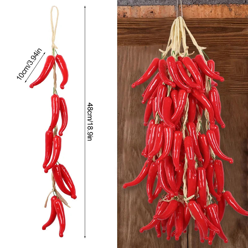 Artificial Foam Vegetable Hanging Decor – Chili Pepper, Garlic & Pumpkin String for Kitchen, Farmhouse, Home & Party Decoration