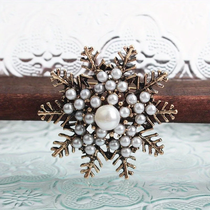 Elegant Snowflake Pearl Crystal Brooch – Fashion Corsage Coat Accessory for Women, Party, Wedding & Formal Outfit Decoration