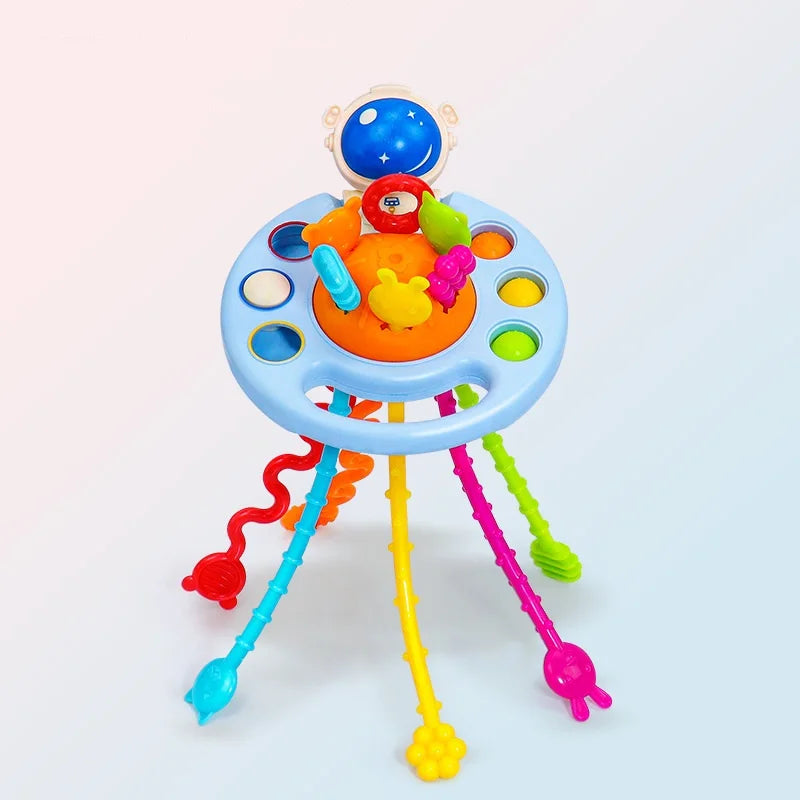 Juguete Sensorial de Silicona Montessori con Cuerda para Bebés – Mordedor Sonajero para Bebés de 6 a 12 Meses