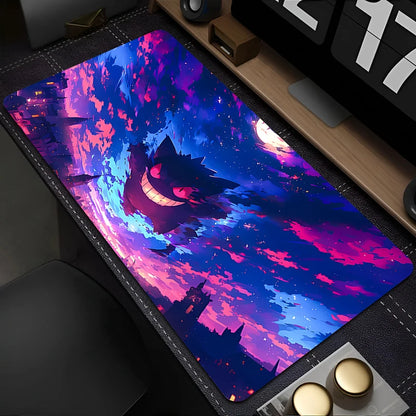 Tapis de souris gaming Gengar XXL – Grand tapis de bureau Pokémon Anime 90x40cm pour ordinateur portable, clavier et configuration PC