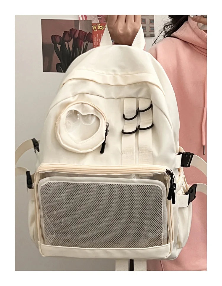 Mochila Ita Kawaii Estilo Collage – Mochila Escolar Transparente con Bolsillo en Forma de Corazón para Adolescentes, Mochila de Moda Japonesa JK, Mochila para Laptop para Mujeres, Bolso de Hombro para Estudiantes Estilo Harajuku 2024