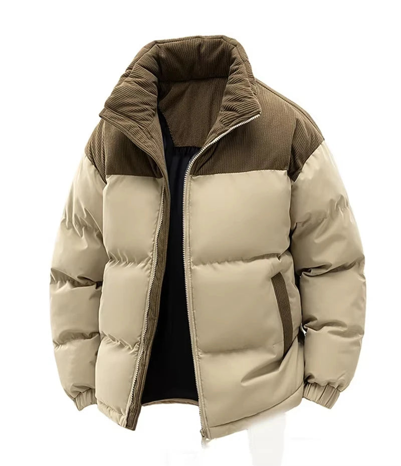 Men’s Hooded Winter Parka – Thick Fleece-Lined Cotton Jacket with Front Zipper, Warm Casual Coat for Cold Weather