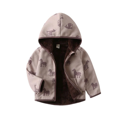 Kids Cartoon Print Fleece Jacket, Long Sleeve Warm Coat for Baby Boys and Girls, Soft Autumn Winter Outerwear for Children