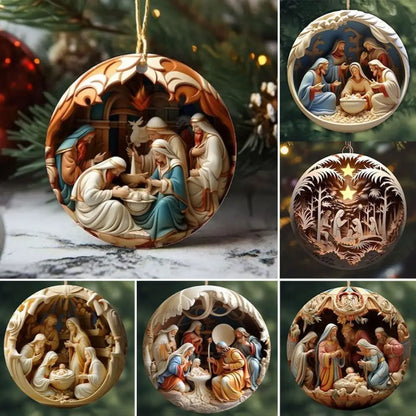 Acrylic Painted Nativity Christmas Ornament – Hangable Religious Pendant Decoration for Christmas Tree, Holiday Home Decor & Gifts