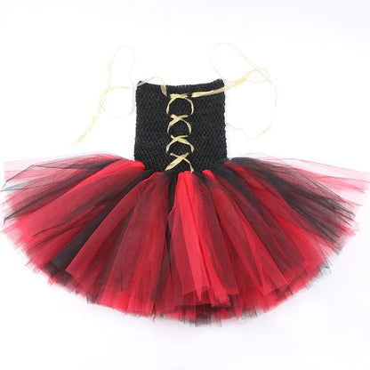 Girls' Pirate Costume Dress Black and Red Tulle Tutu Princess Outfit for Kids, Toddler Halloween Carnival Party Dress-Up Clothes