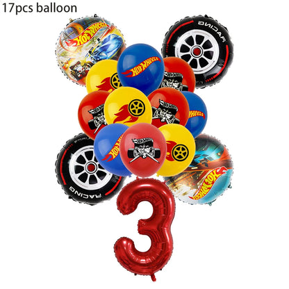 Happy Wheels Racing Party Tableware Set – Racing-Themed Paper Cups, Plates & Banner Decorations with Party Favors for Boys' Birthdays