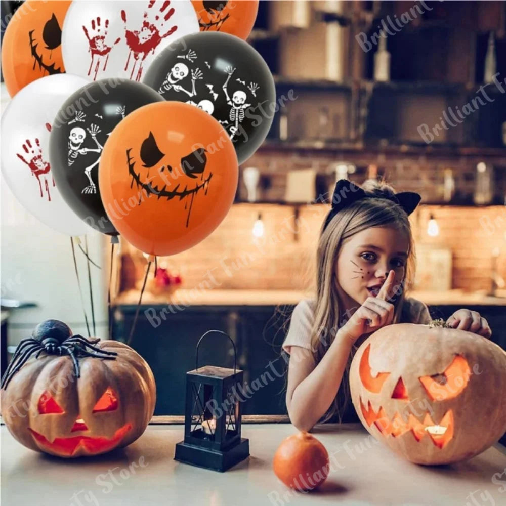 12-Inch Halloween Latex Balloons – Black, Orange, White & Pink Balloons for Halloween Parties, Holiday Events, Party Favors & Decorations