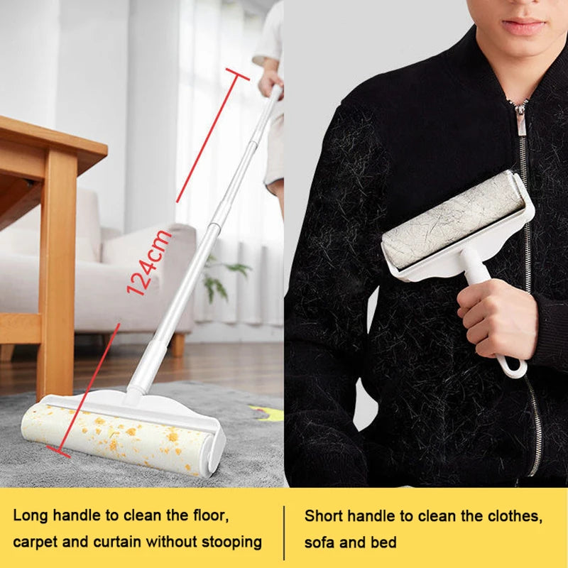 Long Handle Lint Roller – Retractable Pet Hair & Dust Remover for Clothes, Furniture, Bedding & Upholstery