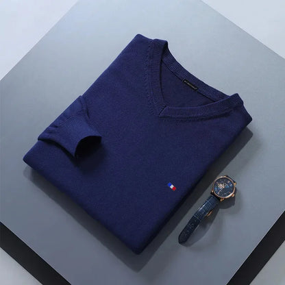 Men’s Classic V-Neck Cashmere Blend Sweater – Warm Pullover Jumper for Autumn & Winter, Casual Fashion Knitwear