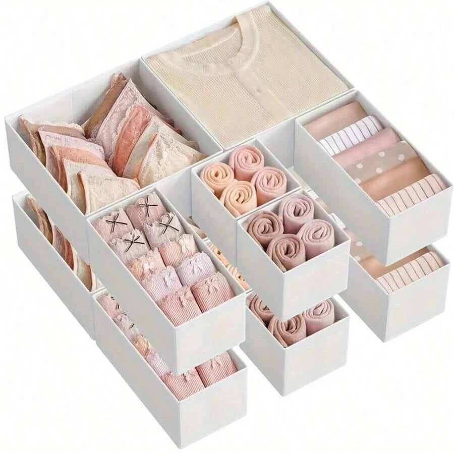 Juego de organizadores plegables de ropa interior de 6/12 piezas – Cajas de almacenamiento para cajones para sujetadores, calcetines, ropa interior y organización de armarios