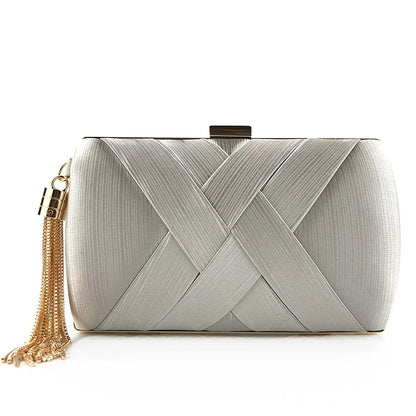 Women's Tassel Evening Clutch Bag with Chain Strap Elegant Wedding Party Shoulder Handbag