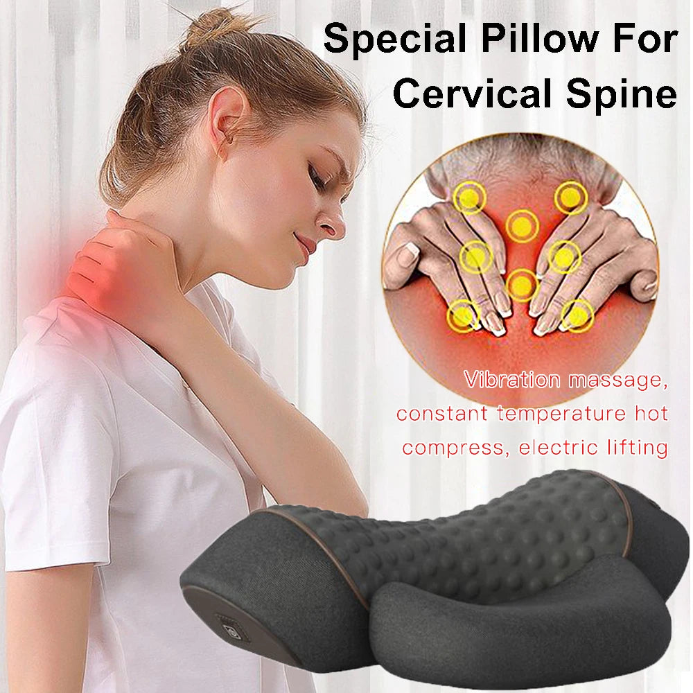 Almohada masajeadora para cuello – Almohada con calefacción y vibración para soporte cervical, cojín de masaje relajante para confort del cuello, apoyo para dormir y dispositivo de terapia en casa para aliviar el estrés