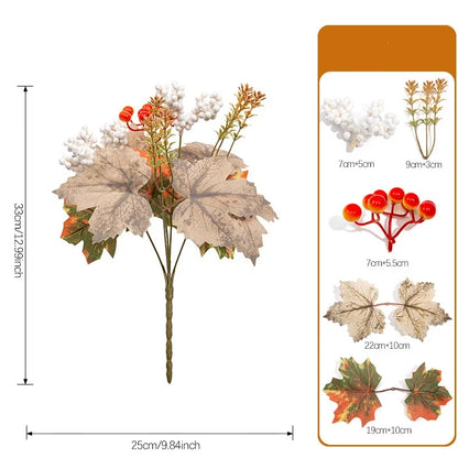 Artificial Fall Maple Leaf Bouquet with Decorative Berries – Low-Maintenance Harvest Festival Flowers for Autumn Home & Table Decor